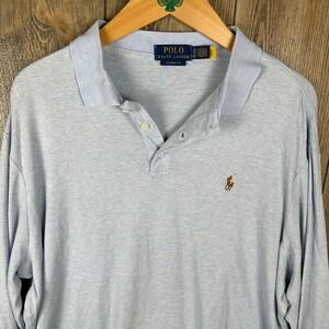 Polo Ralph Lauren Pima Long Sleeve Polo Shirt Classic Fit Light Blue Men Size XL